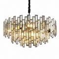 24 In. Modern Chandelier 10-Light 3-Tier Black round K9 Crystal Chandelier for Dining Room, Living Room Entryway & Foyer