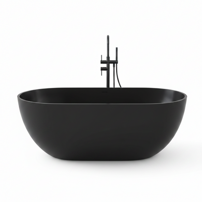 Ariana 59 In. X 29.5 In. Stone Resin Solid Surface Flatbottom Freestanding Soaking Bathtub in Black