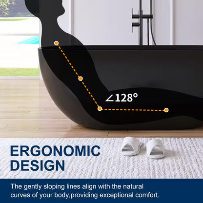 Ariana 59 In. X 29.5 In. Stone Resin Solid Surface Flatbottom Freestanding Soaking Bathtub in Black