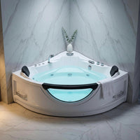 59" X 59" Acrylic Corner Whirlpool Bathtub - 10 Water Jets - Led Lights - Left Side Drain - 3-Side Alcove Install — Studio Shot