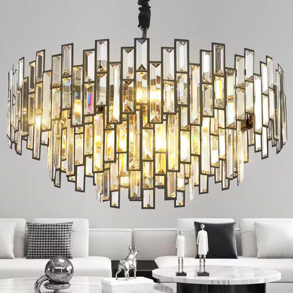 24 In. Modern Chandelier 10-Light 3-Tier Black round K9 Crystal Chandelier for Dining Room, Living Room Entryway & Foyer