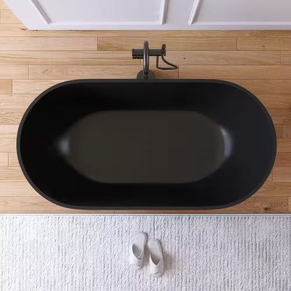 Ariana 59 In. X 29.5 In. Stone Resin Solid Surface Flatbottom Freestanding Soaking Bathtub in Black