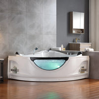 59" X 59" Acrylic Corner Whirlpool Bathtub - 10 Water Jets - Led Lights - Left Side Drain - 3-Side Alcove Install