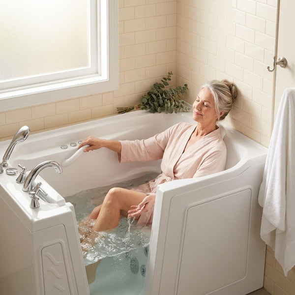 Walk-In Jetted Bathtub Designed for Safe Bathing, ADA Compliant Seating, Fast Drain, Left Side Entry