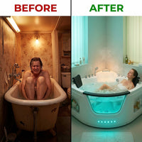 59" X 59" Acrylic Corner Whirlpool Bathtub - 10 Water Jets - Led Lights - Left Side Drain - 3-Side Alcove Install — Before & After
