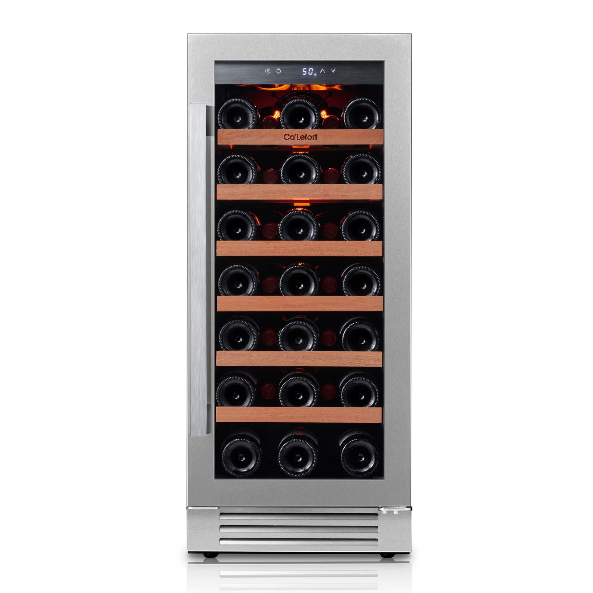 15 Inch Wine Cooler Refrigerator, 33 Bottle Wine Fridge with Glass Door Built-In & Freestanding Wine Cooler for Home/Office