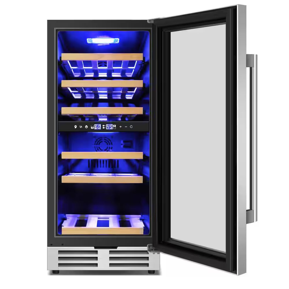 15 In. Dual Zone Built-In Wine Cooler 30-Bottle Cellar Cooling Unit in Stainless Steel with 6-Removable Shelves