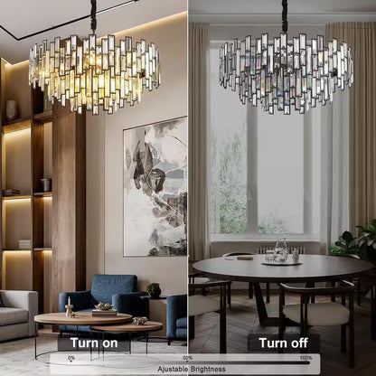 24 In. Modern Chandelier 10-Light 3-Tier Black round K9 Crystal Chandelier for Dining Room, Living Room Entryway & Foyer