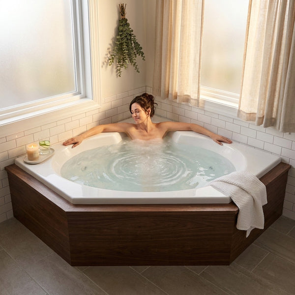 Whirlpool Bathtub Built for Ultimate Relaxation, 8 Adjustable Jets, Integrated Heater, Corner Design