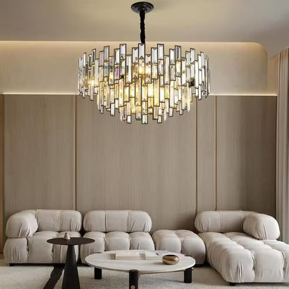 24 In. Modern Chandelier 10-Light 3-Tier Black round K9 Crystal Chandelier for Dining Room, Living Room Entryway & Foyer