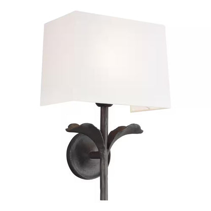 Georgia 1-Light 11 In. Aged Iron Wall Sconce with White Linen Shade
