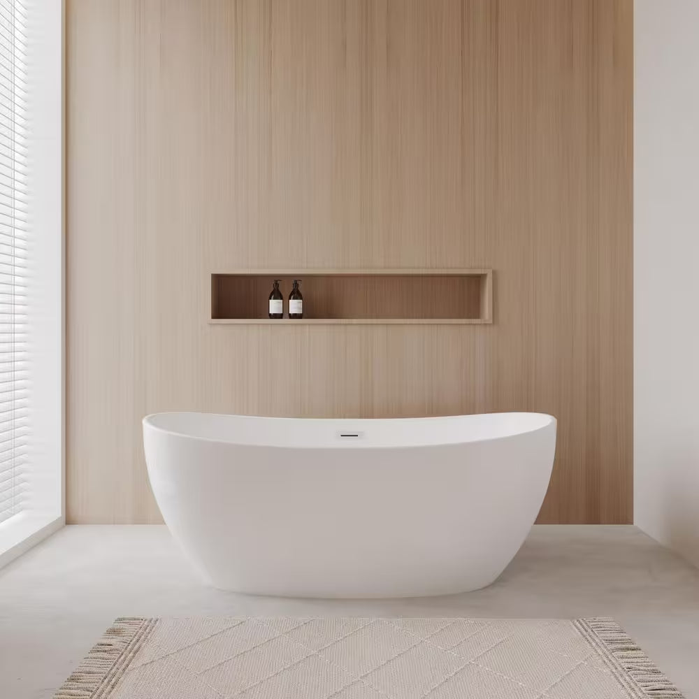 Rebecca 60 In. Acrylic Flatbottom Non-Whirlpool Bathtub in White with Polished Chrome Trim