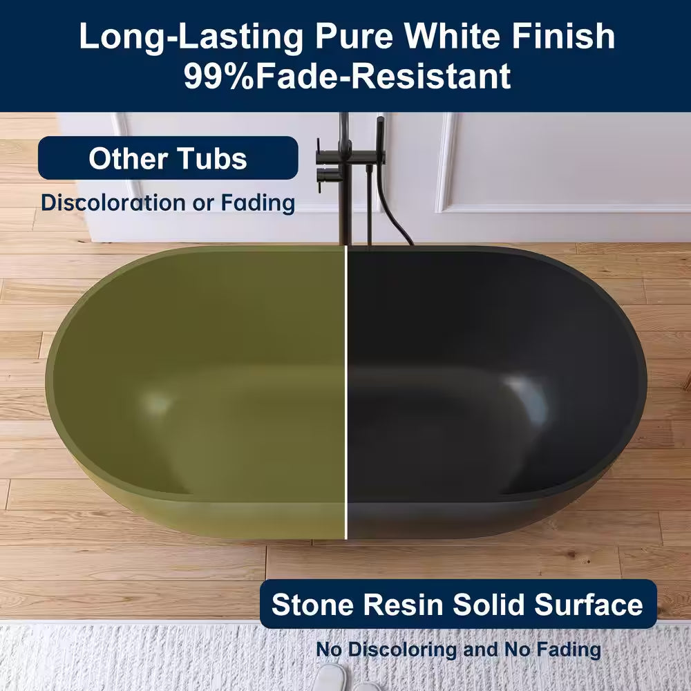 Ariana 59 In. X 29.5 In. Stone Resin Solid Surface Flatbottom Freestanding Soaking Bathtub in Black