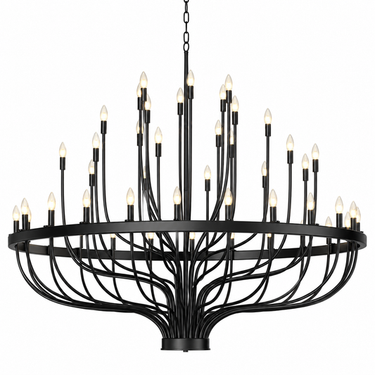 48 Light Large Black Candle Style Wagon Wheel Farmhouse Traditional Chandelier for High Ceilings Foyer Dining Room