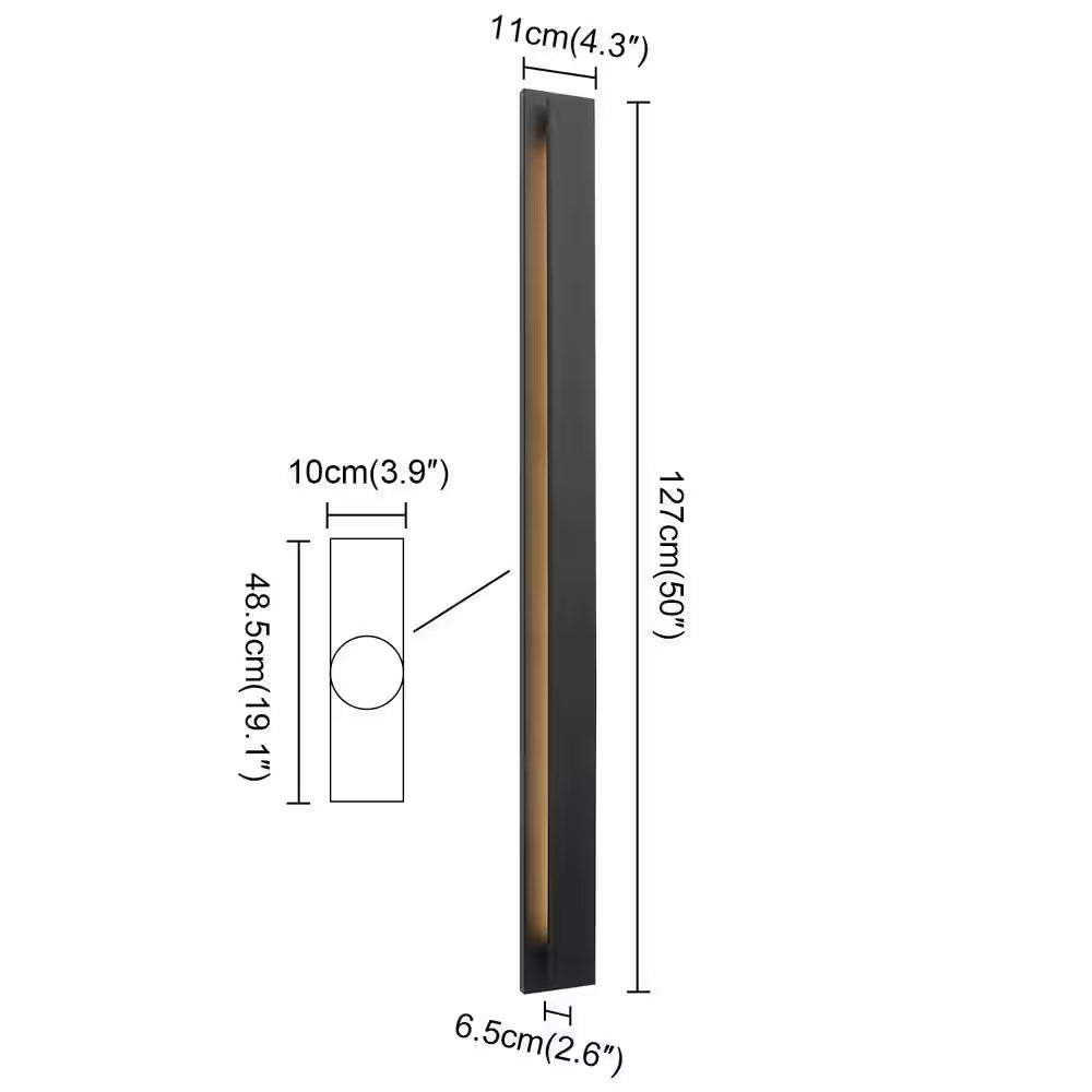 50 In. Black Rectangle LED Dimmable Outdoor Waterproof Wall Sconce for Porch,Front Door,Living Room,Aisle
