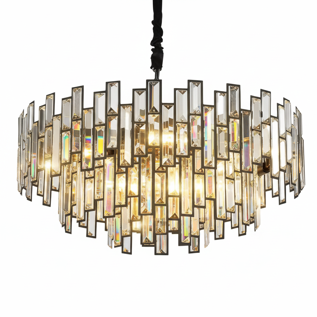 24 In. Modern Chandelier 10-Light 3-Tier Black round K9 Crystal Chandelier for Dining Room, Living Room Entryway & Foyer