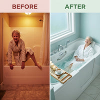 Walk-In Jetted Bathtub Designed for Safe Bathing, ADA Compliant Seating, Fast Drain, Left Side Entry — Before & After