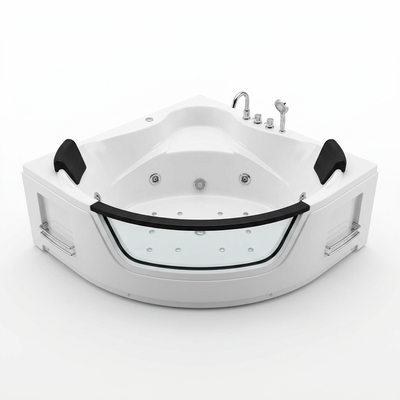 Corner Whirlpool Bathtub Built for Spa-Like Relaxation, 10 Water Jets, LED Lighting, 3-Side Alcove Install
