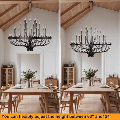 48 Light Large Black Candle Style Wagon Wheel Farmhouse Traditional Chandelier for High Ceilings Foyer Dining Room