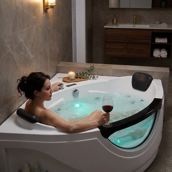 Corner Whirlpool Bathtub Built for Spa-Like Relaxation, 10 Water Jets, LED Lighting, 3-Side Alcove Install