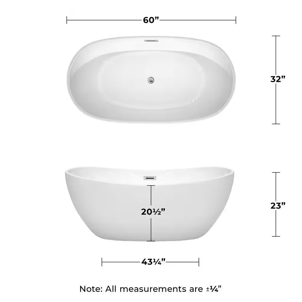 Rebecca 60 In. Acrylic Flatbottom Non-Whirlpool Bathtub in White with Polished Chrome Trim