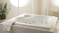 Malachite Series 82 In.X 62 In. Neo Angle Whirlpool Bathtub W/ Center Drain and V-Style Back Jets in Glossy Smooth White — Lifestyle