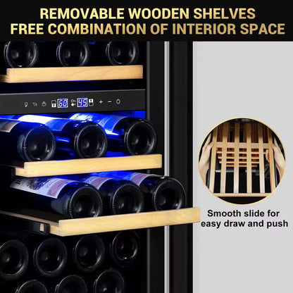 15 In. Dual Zone Built-In Wine Cooler 30-Bottle Cellar Cooling Unit in Stainless Steel with 6-Removable Shelves