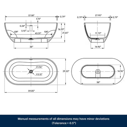Ariana 59 In. X 29.5 In. Stone Resin Solid Surface Flatbottom Freestanding Soaking Bathtub in Black