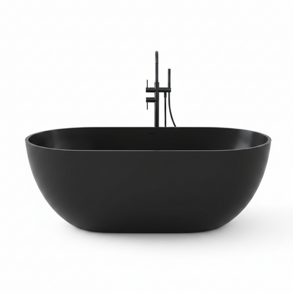 Ariana 59 In. X 29.5 In. Stone Resin Solid Surface Flatbottom Freestanding Soaking Bathtub in Black