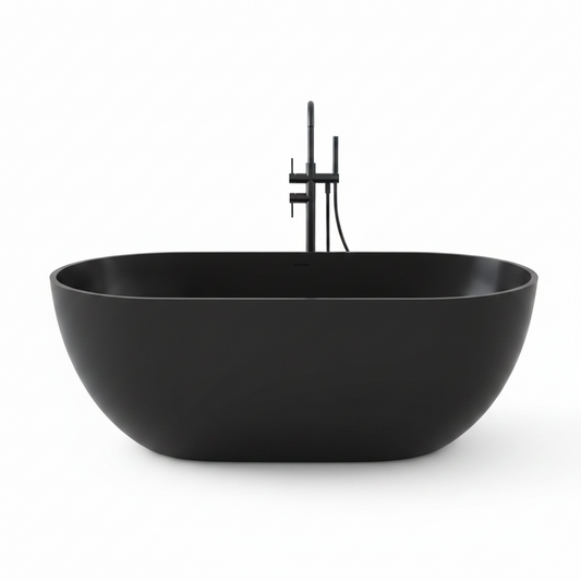 Ariana 59 In. X 29.5 In. Stone Resin Solid Surface Flatbottom Freestanding Soaking Bathtub in Black